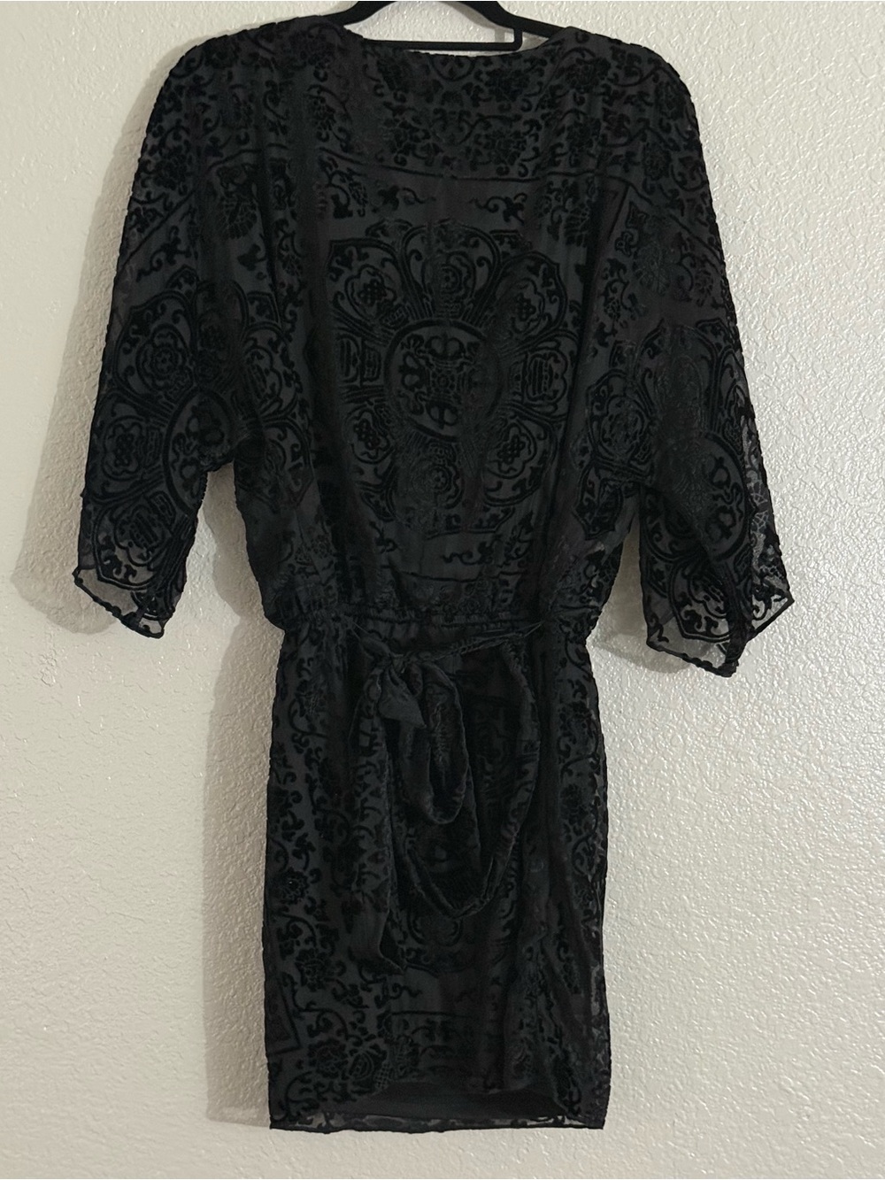 V by Cristina XL Black Velvet Flocked Dress Gothic Vampire Whimsigoth Y2K Grunge - Picture 7 of 8